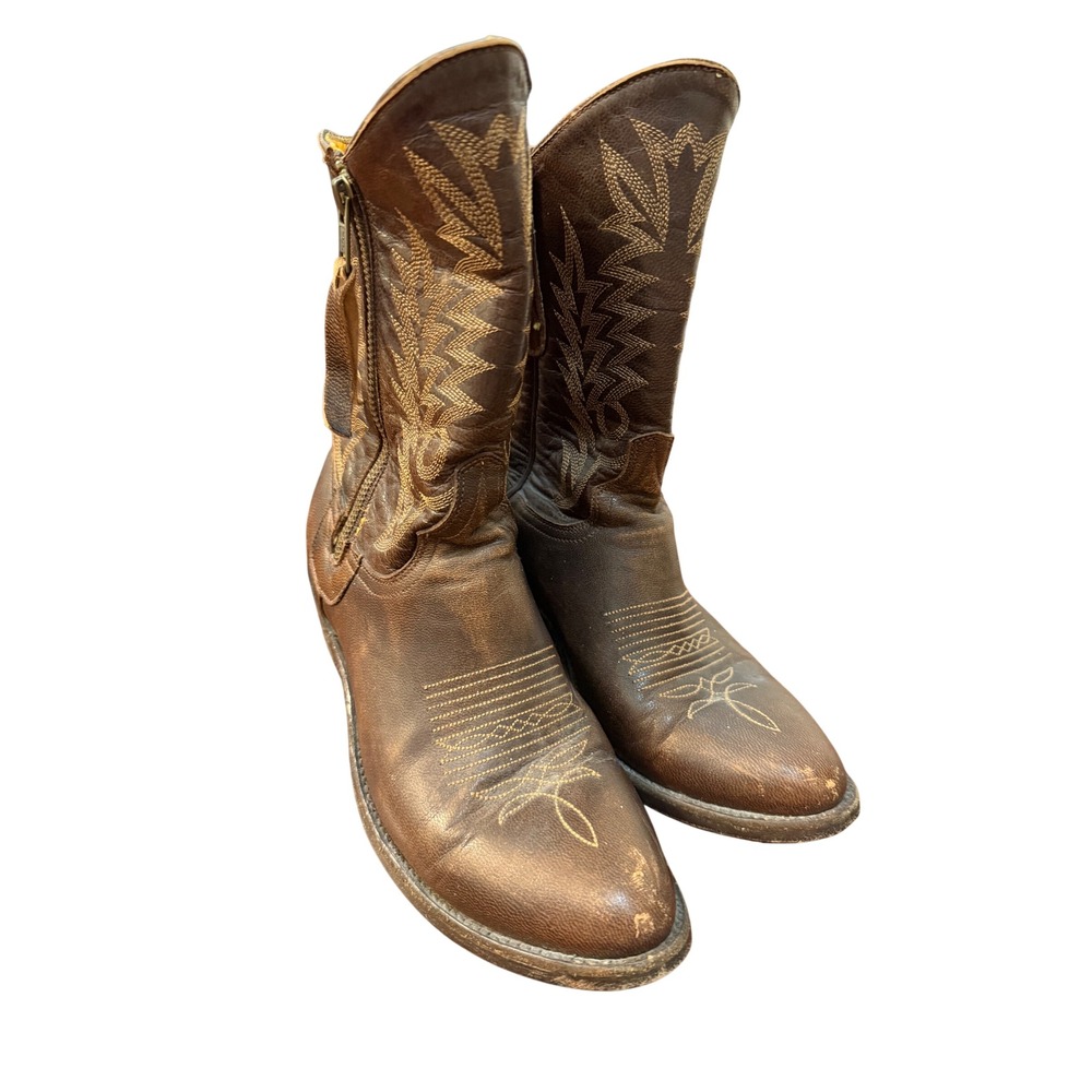 Old Gringo Brown Leather Western Cowboy Boots Side Zip Distressed Womens 6.5 B